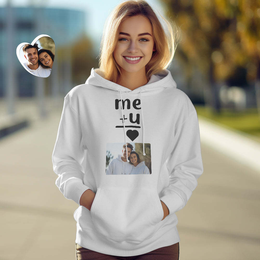 Custom Photo Couple Matching Hoodies Me+U Me-U Personalized Hoodie Valentine's Day Gift - MyFaceBoxer