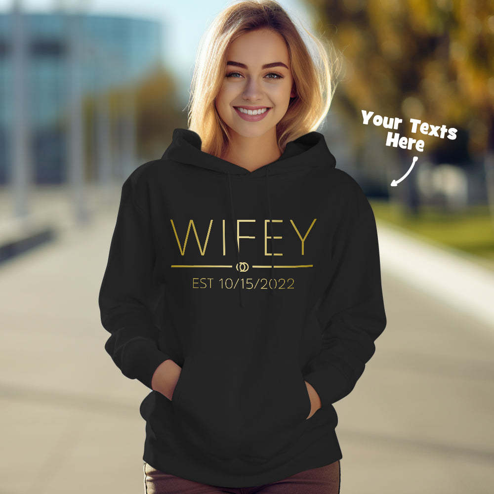 Custom Wifey Hubby Funny Couple Matching Hoodies Personalized Hoodie Valentine's Day Gift - MyFaceBoxer