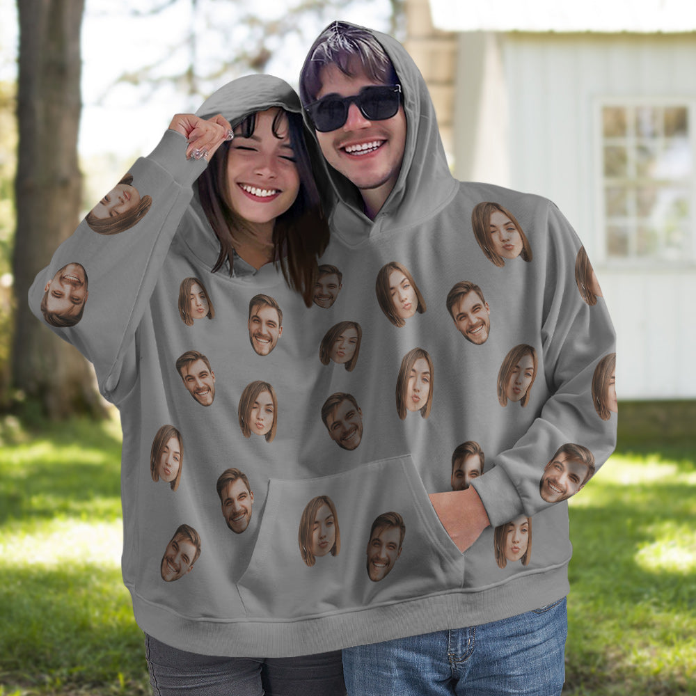 Custom Couple's Photo One Piece Intimate Hoodie For Couple Love Pajamas Couple Jumpsuit - MyFaceBoxer