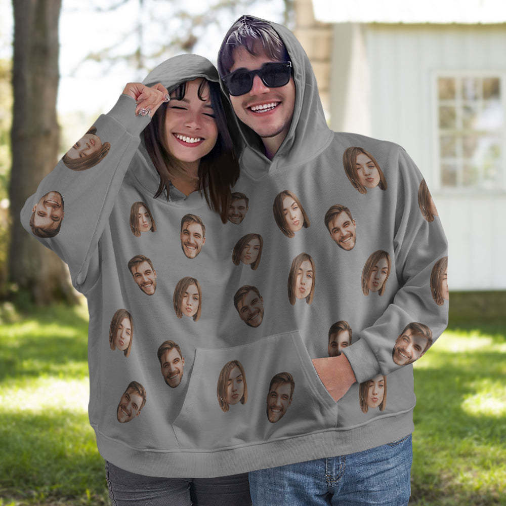 Custom Couple's Photo One Piece Intimate Hoodie For Couple Love Pajamas Couple Jumpsuit - MyFaceBoxer