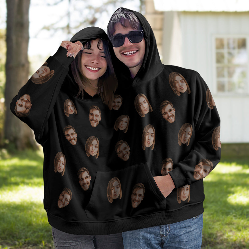 Custom Couple's Photo One Piece Intimate Hoodie For Couple Love Pajamas Couple Jumpsuit - MyFaceBoxer