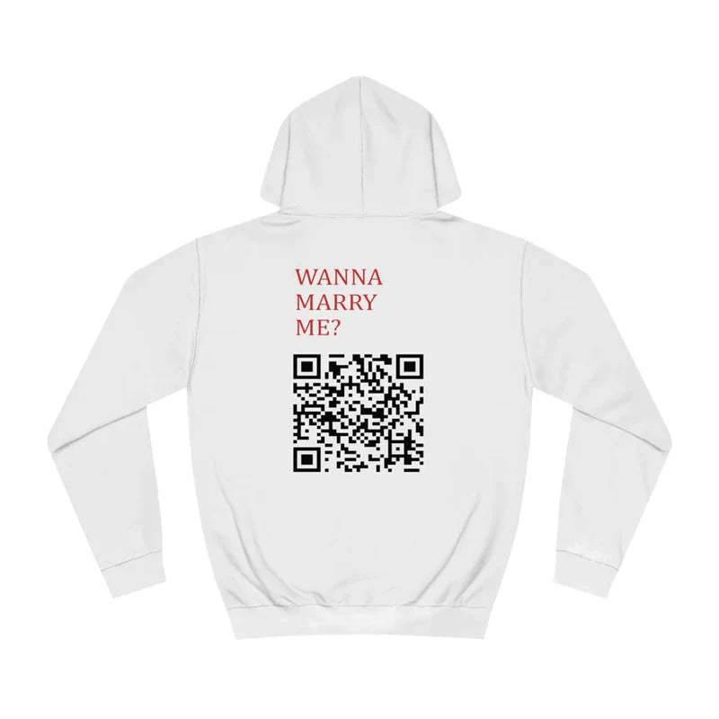Custom QR Code Sweatshirt Personalized Social Connection Hoodie with Text WANNA MARRY ME ? - MyFaceBoxer