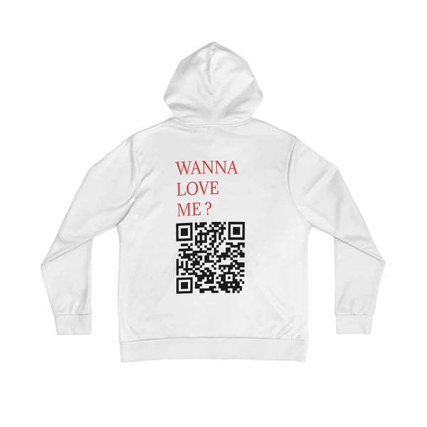 Custom QR Code Sweatshirt Personalized Social Connection Hoodie with Text WANNA LOVE ME ? - MyFaceBoxer