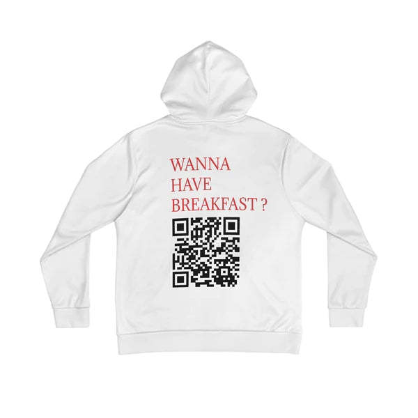 Custom QR Code Sweatshirt Personalized Social Connection Hoodie with Text WANNA HAVE BREAKFAST ? - MyFaceBoxer