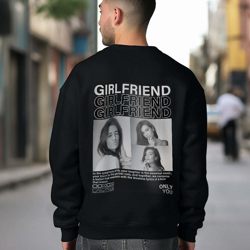 Custom Photo Round Neck Unisex Sweatshirt Personalized Pictures Crewneck Sweatshirts Valentine's Day Gift for Couple - MyFaceBoxer