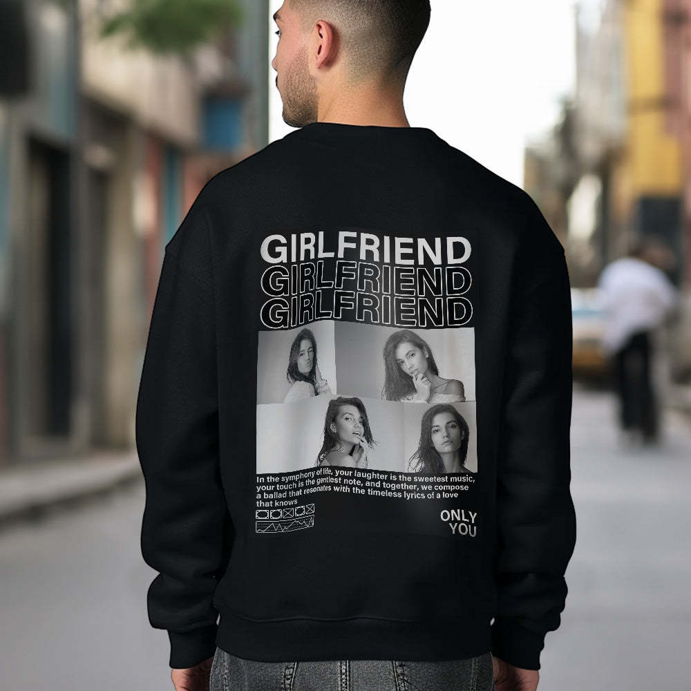 Custom Photo Round Neck Unisex Sweatshirt Personalized Pictures Crewneck Sweatshirts Valentine's Day Gift for Couple - MyFaceBoxer
