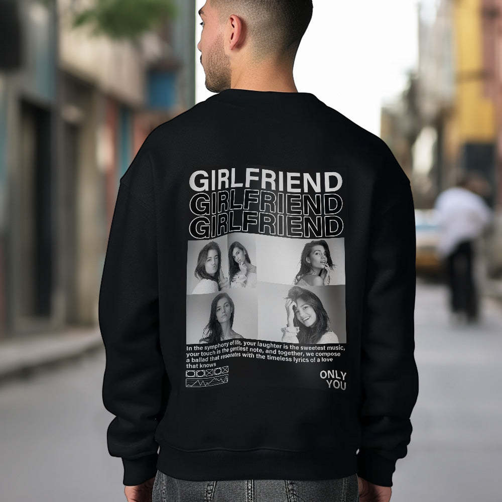 Custom Photo Round Neck Unisex Sweatshirt Personalized Pictures Crewneck Sweatshirts Valentine's Day Gift for Couple - MyFaceBoxer