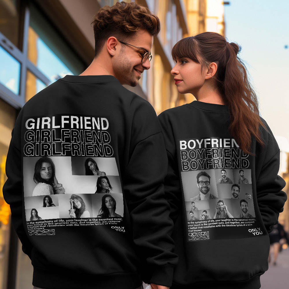 Custom Photo Round Neck Unisex Sweatshirt Personalized Pictures Crewneck Sweatshirts Valentine's Day Gift for Couple - MyFaceBoxer