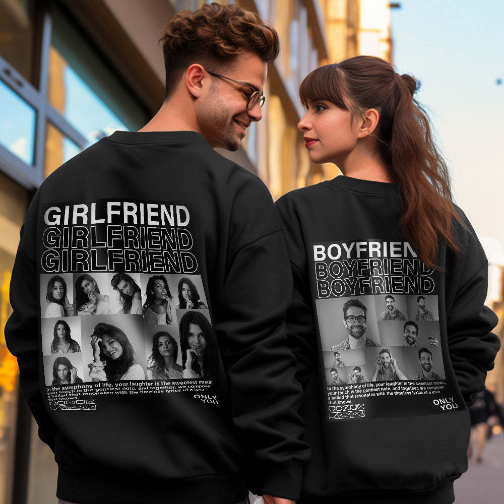 Custom Photo Round Neck Unisex Sweatshirt Personalized Pictures Crewneck Sweatshirts Valentine's Day Gift for Couple - MyFaceBoxer