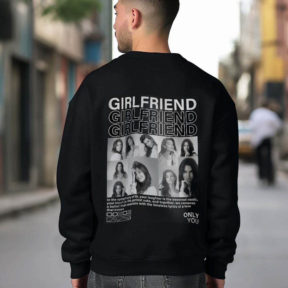 Custom Photo Round Neck Unisex Sweatshirt Personalized Pictures Crewneck Sweatshirts Valentine's Day Gift for Couple - MyFaceBoxer
