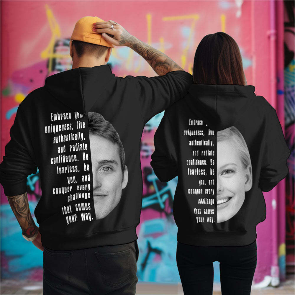 Custom Text and Face Hoodie Personalized Fashion Unisex Sweatshirt Gift for Him for Her - MyFaceBoxer