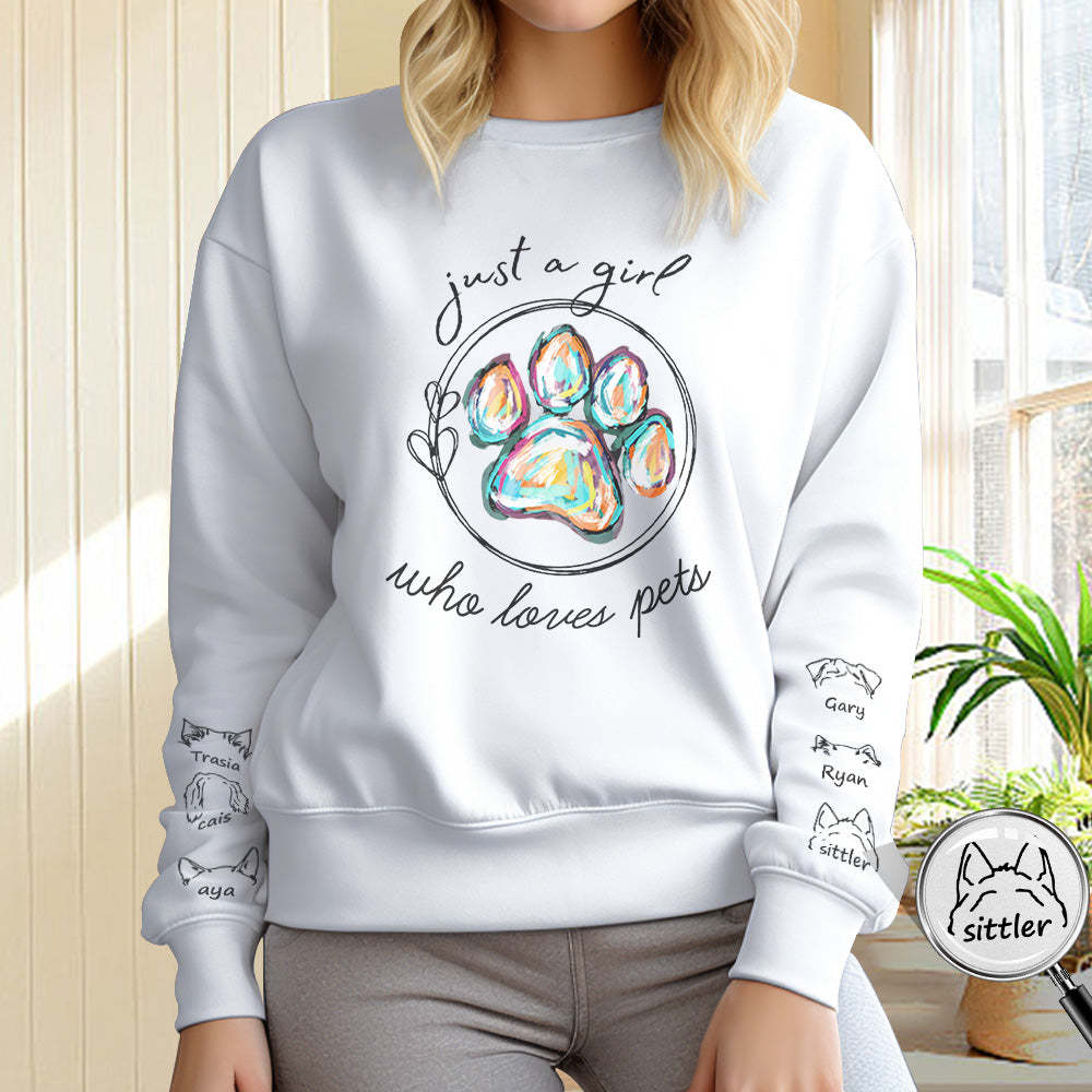 Custom Unisex Sweatshirt With Design On Sleeve Just A Girl Who Loves Pets Gift For Pet Owners - MyFaceBoxer