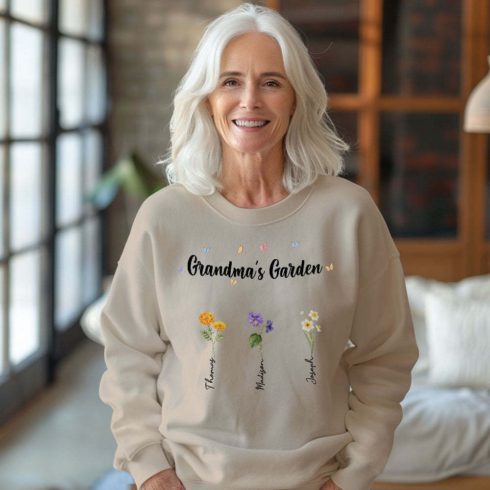Custom Grandma's Garden Sweatshirt Personalized Birth Flower Mother's Day Sweatshirt Mother's Day Gift - MyFaceBoxer