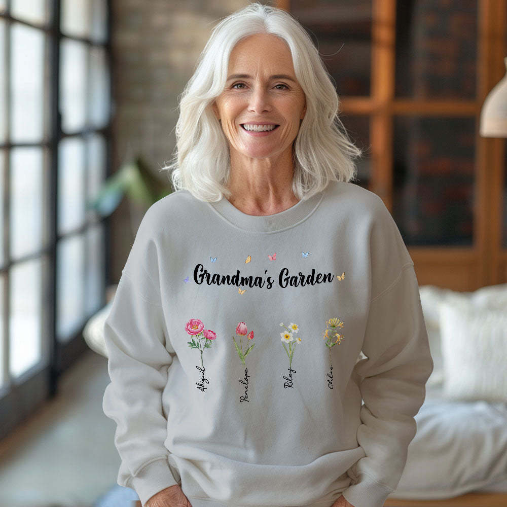 Custom Grandma's Garden Sweatshirt Personalized Birth Flower Mother's Day Sweatshirt Mother's Day Gift - MyFaceBoxer