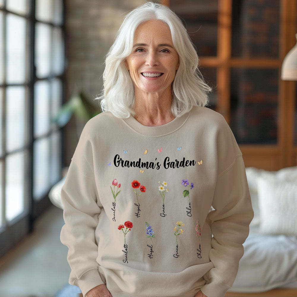 Custom Grandma's Garden Sweatshirt Personalized Birth Flower Mother's Day Sweatshirt Mother's Day Gift - MyFaceBoxer