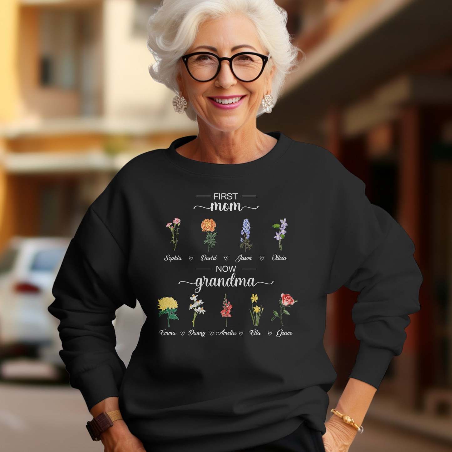 Personalized First Mom Now Grandma Sweatshirt Custom Birth Flowers Sweatshirts for Mother's Day Gift - MyFaceBoxer