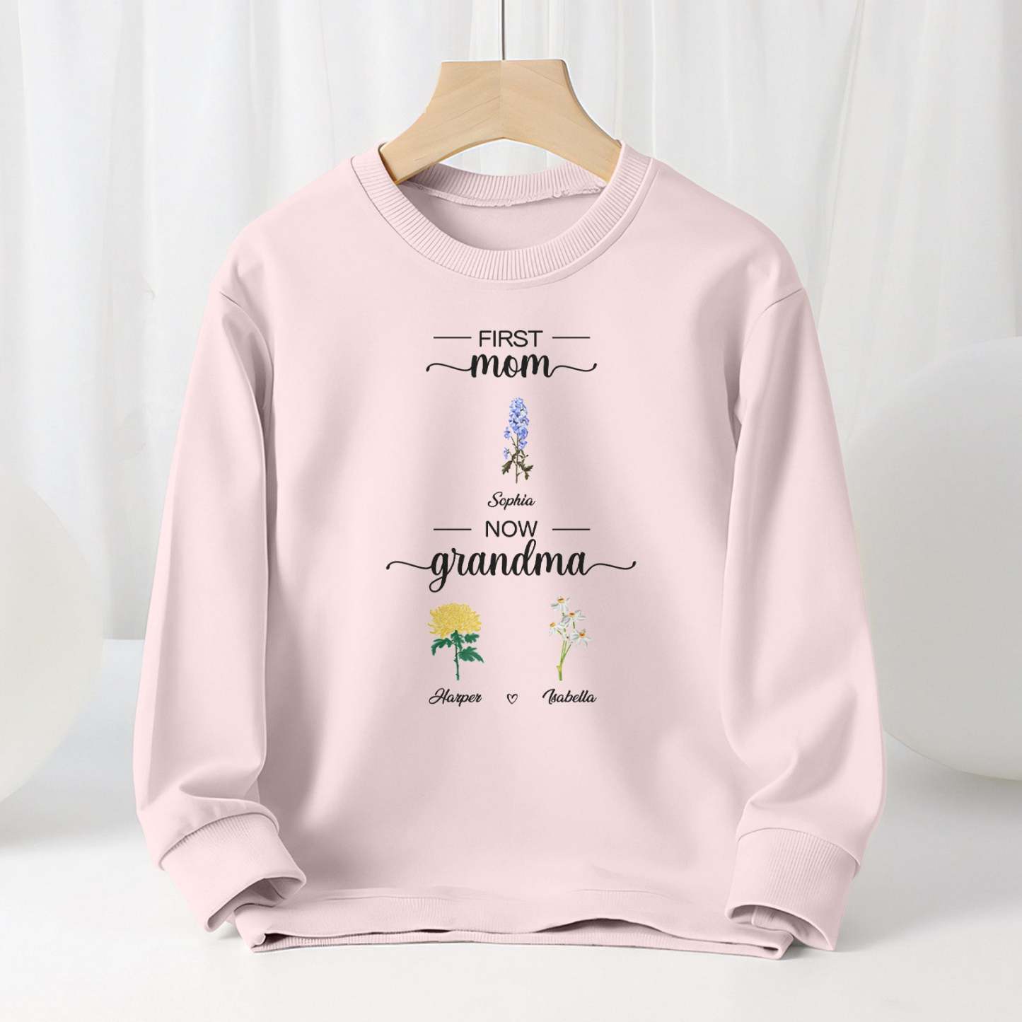 Personalized First Mom Now Grandma Sweatshirt Custom Birth Flowers Sweatshirts for Mother's Day Gift - MyFaceBoxer