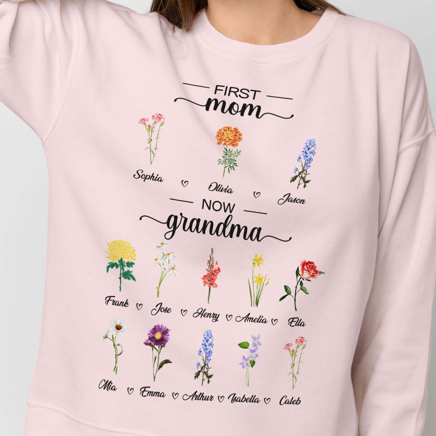 Personalized First Mom Now Grandma Sweatshirt Custom Birth Flowers Sweatshirts for Mother's Day Gift - MyFaceBoxer