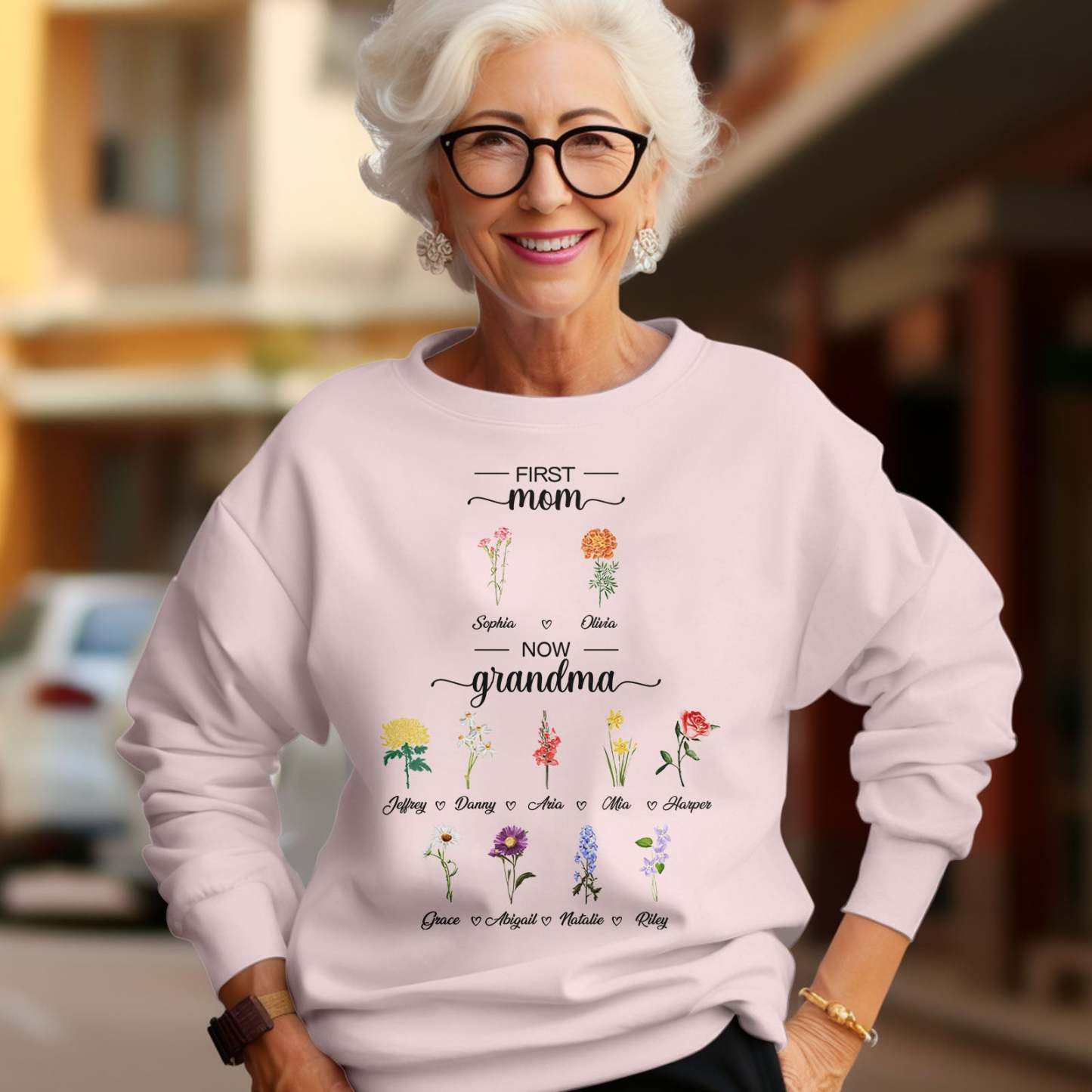 Personalized First Mom Now Grandma Sweatshirt Custom Birth Flowers Sweatshirts for Mother's Day Gift - MyFaceBoxer