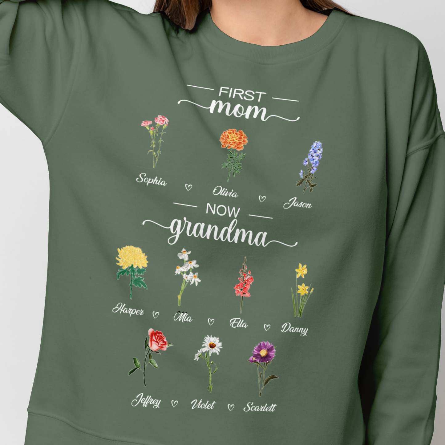 Personalized First Mom Now Grandma Sweatshirt Custom Birth Flowers Sweatshirts for Mother's Day Gift - MyFaceBoxer