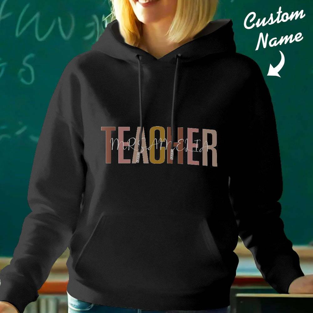 Personalized Teacher Hooded Sweatshirt Teacher Custom Name Hooded Sweatshirt Back to School Gifts - MyFaceBoxer