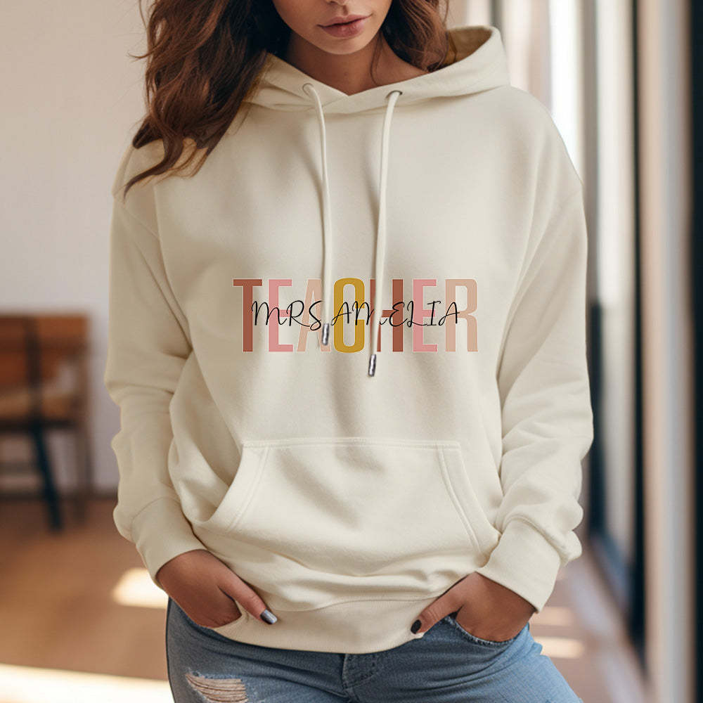 Personalized Teacher Hooded Sweatshirt Teacher Custom Name Hooded Sweatshirt Back to School Gifts - MyFaceBoxer