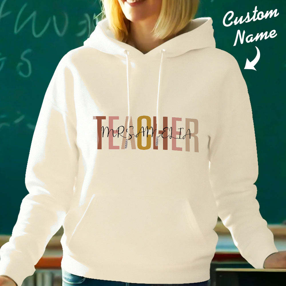 Personalized Teacher Hooded Sweatshirt Teacher Custom Name Hooded Sweatshirt Back to School Gifts - MyFaceBoxer