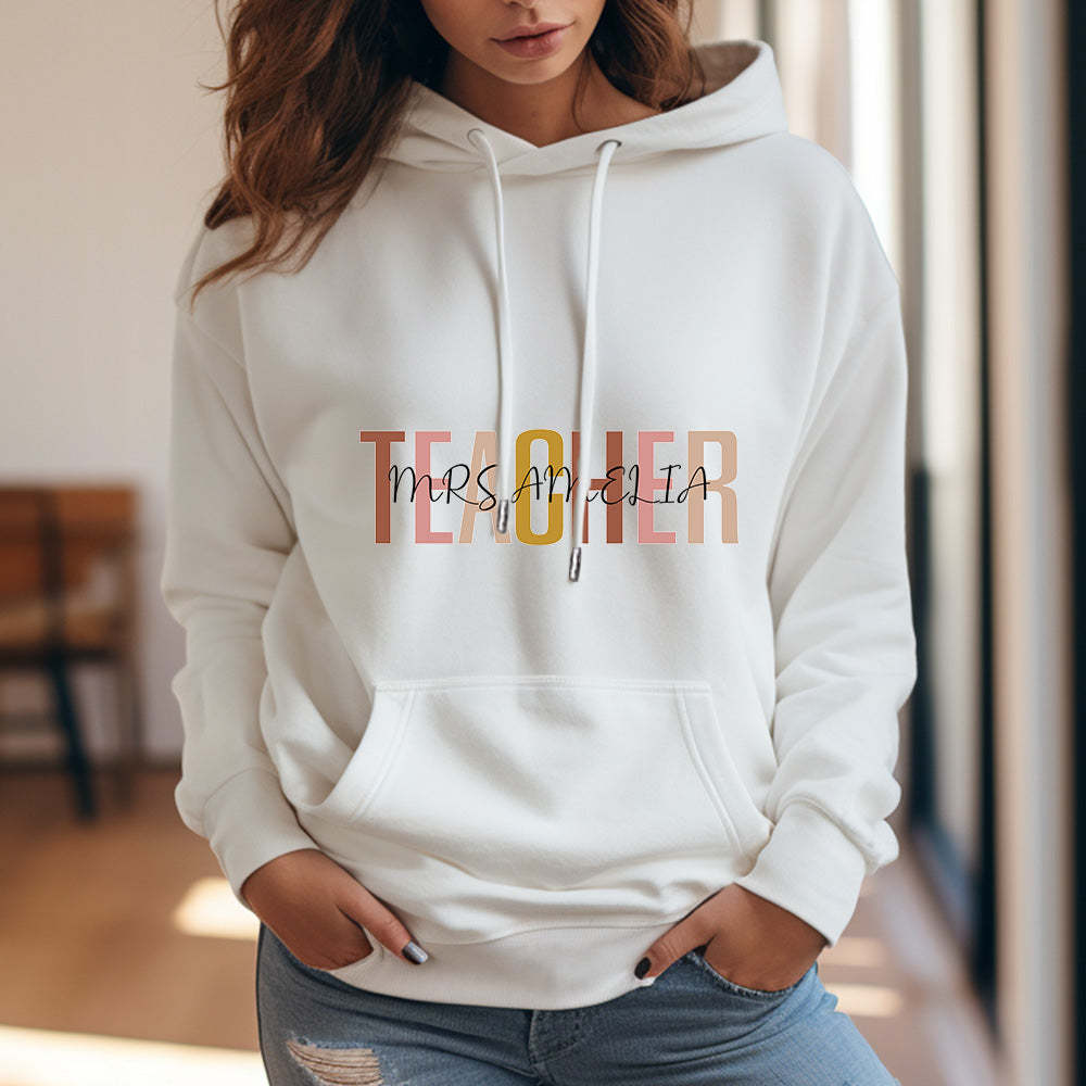 Personalized Teacher Hooded Sweatshirt Teacher Custom Name Hooded Sweatshirt Back to School Gifts - MyFaceBoxer