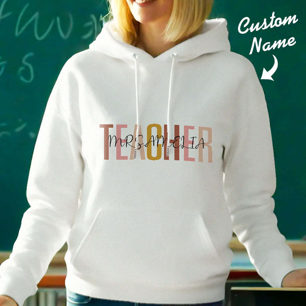 Personalized Teacher Hooded Sweatshirt Teacher Custom Name Hooded Sweatshirt Back to School Gifts - MyFaceBoxer