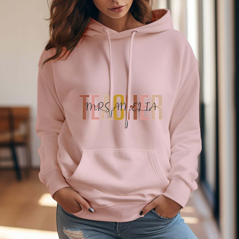 Personalized Teacher Hooded Sweatshirt Teacher Custom Name Hooded Sweatshirt Back to School Gifts - MyFaceBoxer