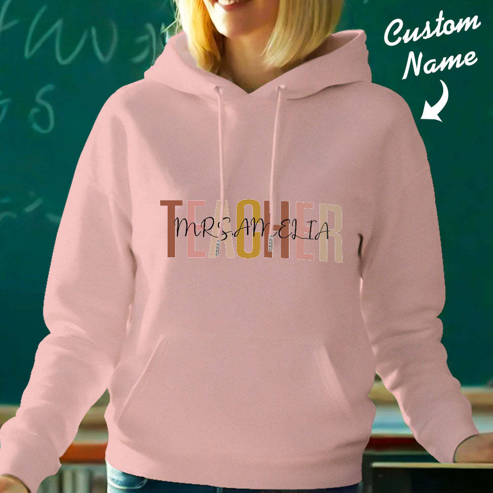 Personalized Teacher Hooded Sweatshirt Teacher Custom Name Hooded Sweatshirt Back to School Gifts - MyFaceBoxer