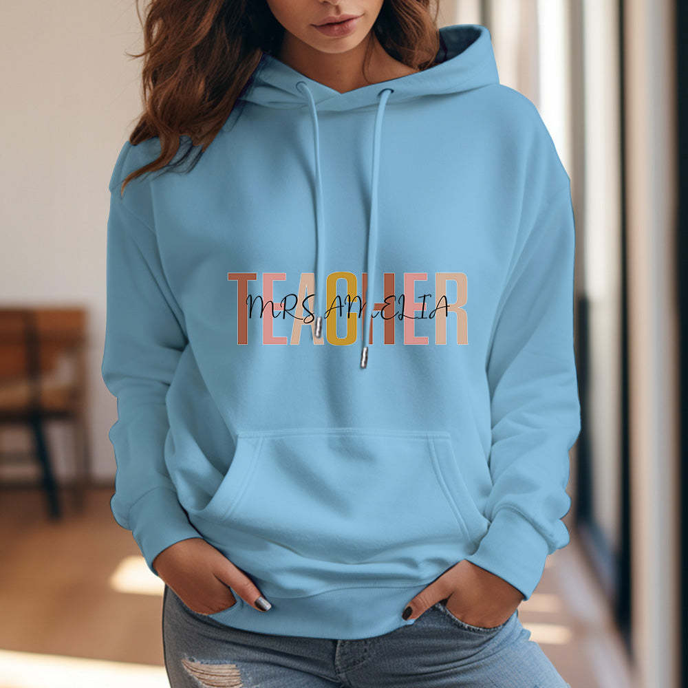 Personalized Teacher Hooded Sweatshirt Teacher Custom Name Hooded Sweatshirt Back to School Gifts - MyFaceBoxer