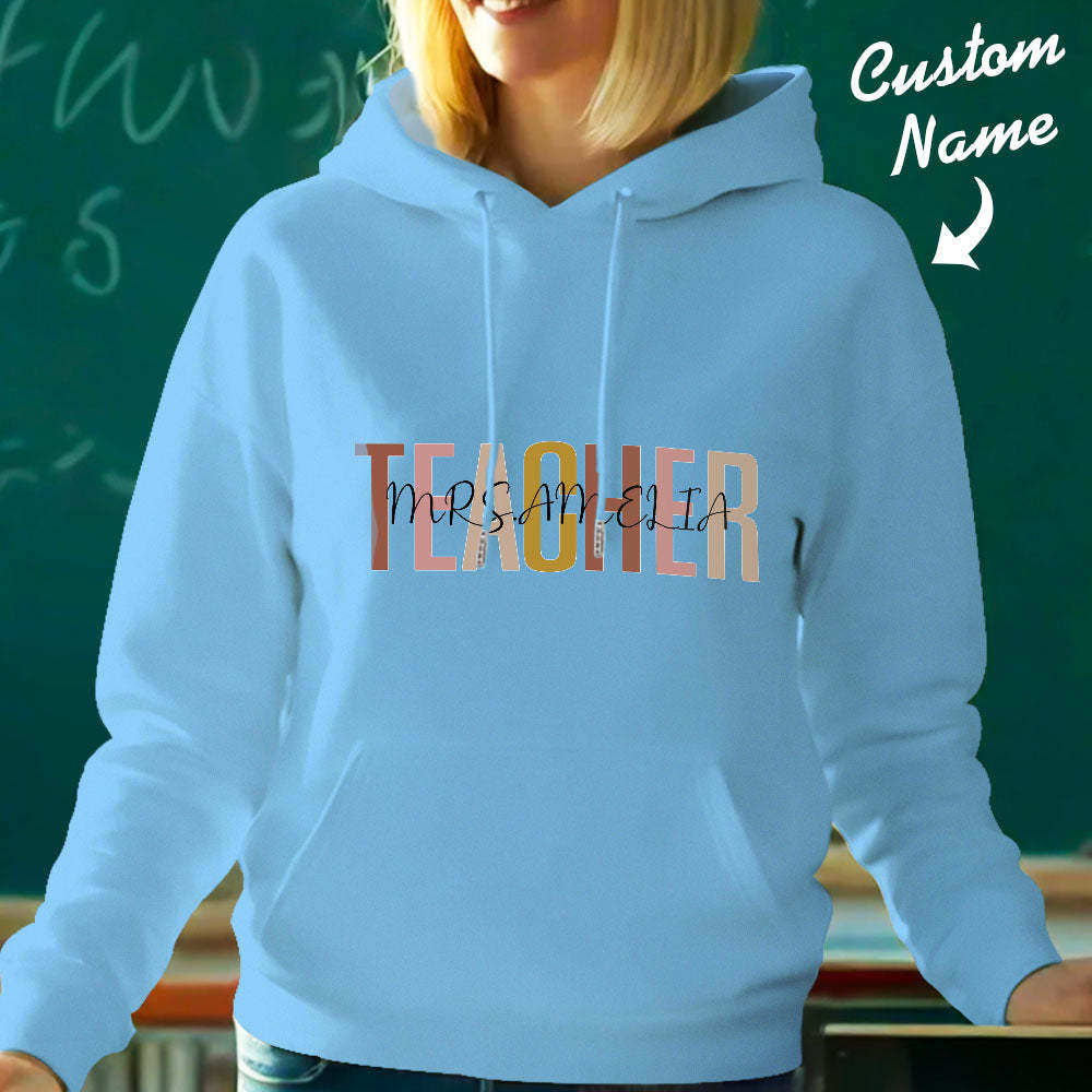 Personalized Teacher Hooded Sweatshirt Teacher Custom Name Hooded Sweatshirt Back to School Gifts - MyFaceBoxer