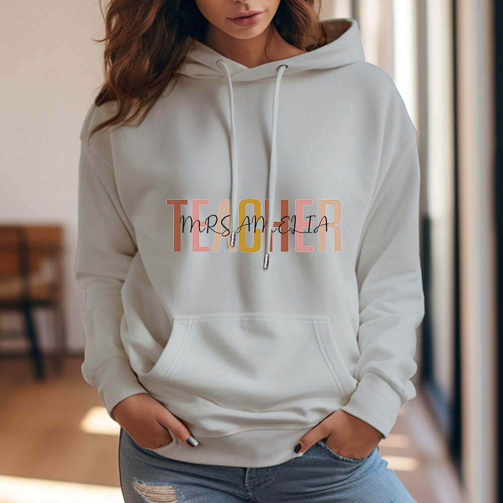 Personalized Teacher Hooded Sweatshirt Teacher Custom Name Hooded Sweatshirt Back to School Gifts - MyFaceBoxer