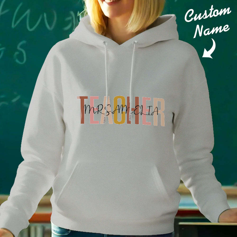Personalized Teacher Hooded Sweatshirt Teacher Custom Name Hooded Sweatshirt Back to School Gifts - MyFaceBoxer