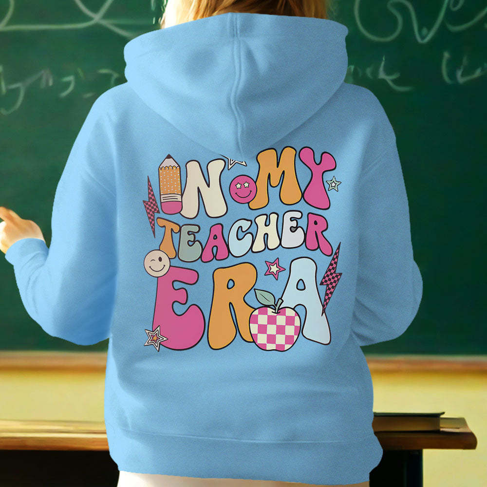 Personalized In My Teacher Era Hooded Sweatshirt Teacher Custom Name Hooded Sweatshirt Back to School Gifts - MyFaceBoxer