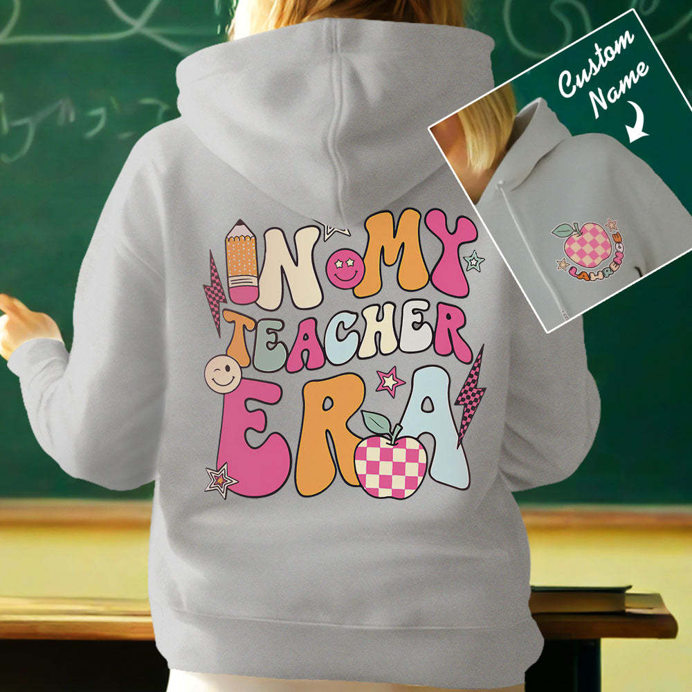 Personalized In My Teacher Era Hooded Sweatshirt Teacher Custom Name Hooded Sweatshirt Back to School Gifts - MyFaceBoxer