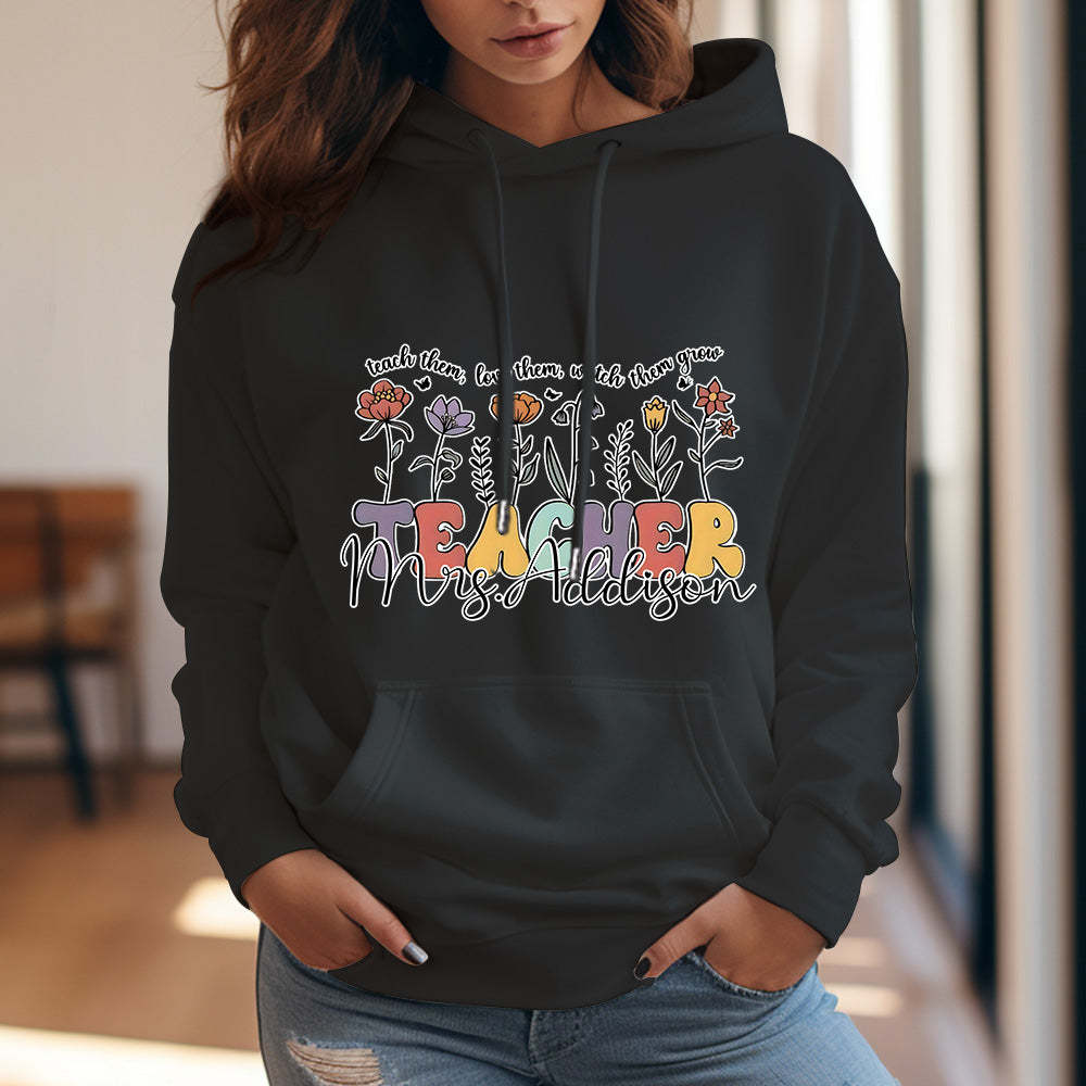 Personalized Wildflower Hooded Sweatshirt Teacher Custom Name Hooded Sweatshirt Back to School Gifts - MyFaceBoxer