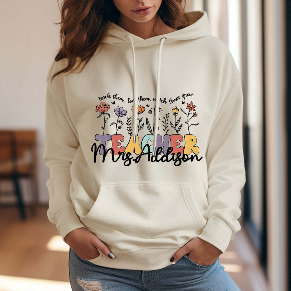 Personalized Wildflower Hooded Sweatshirt Teacher Custom Name Hooded Sweatshirt Back to School Gifts - MyFaceBoxer