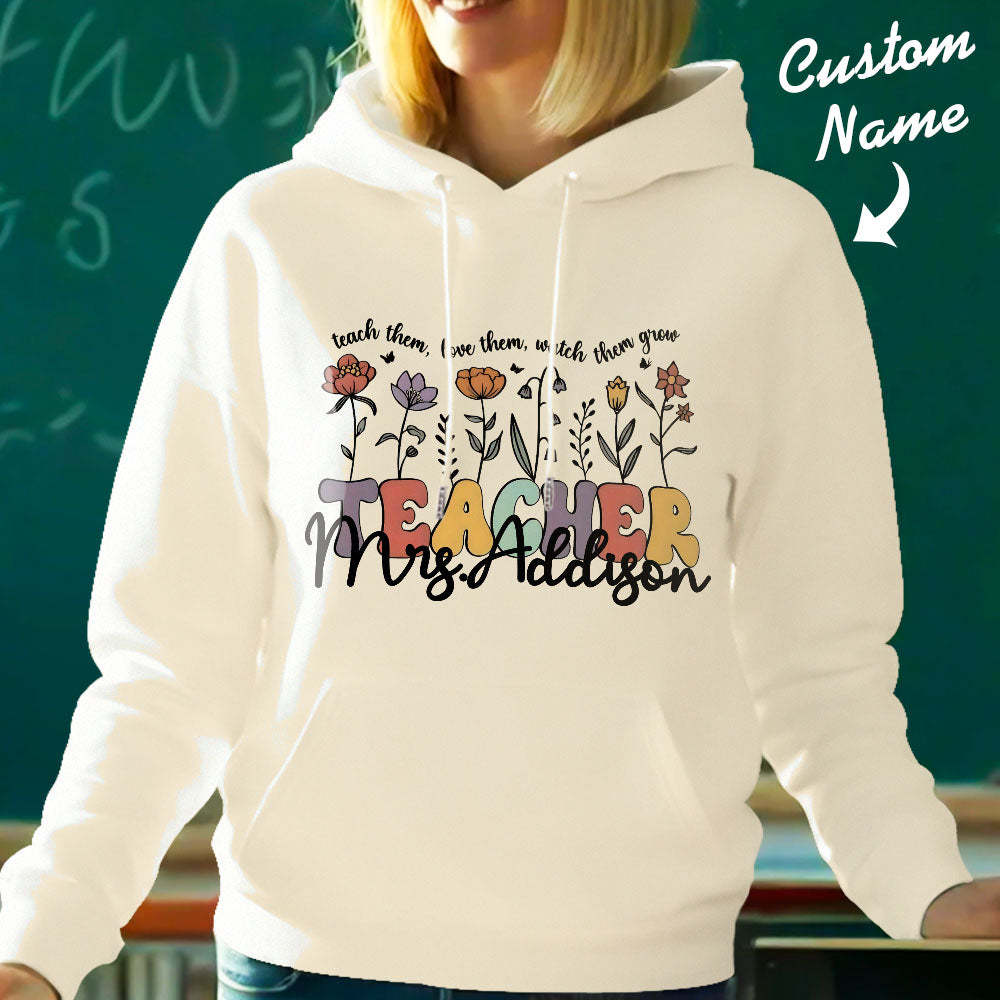 Personalized Wildflower Hooded Sweatshirt Teacher Custom Name Hooded Sweatshirt Back to School Gifts - MyFaceBoxer