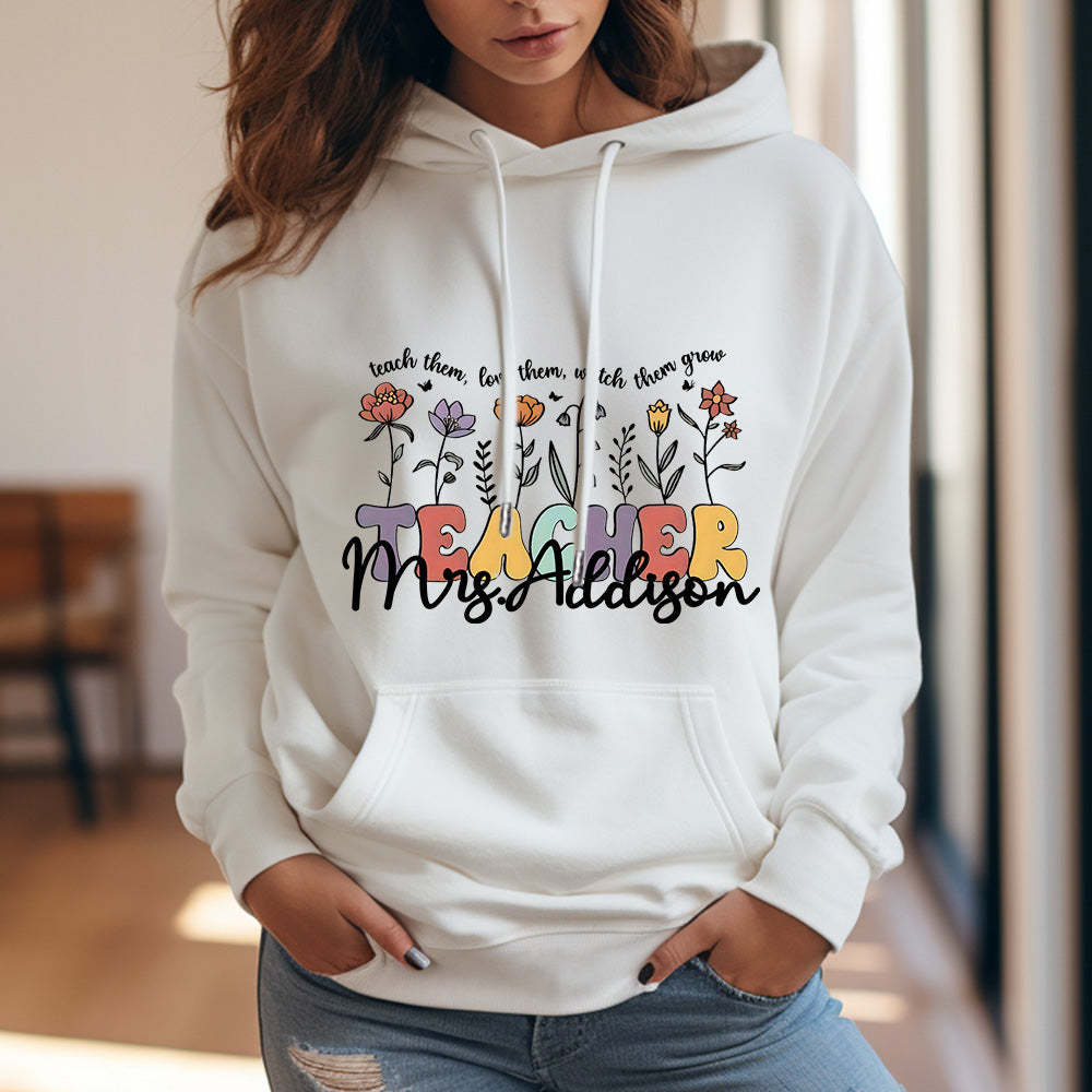 Personalized Wildflower Hooded Sweatshirt Teacher Custom Name Hooded Sweatshirt Back to School Gifts - MyFaceBoxer