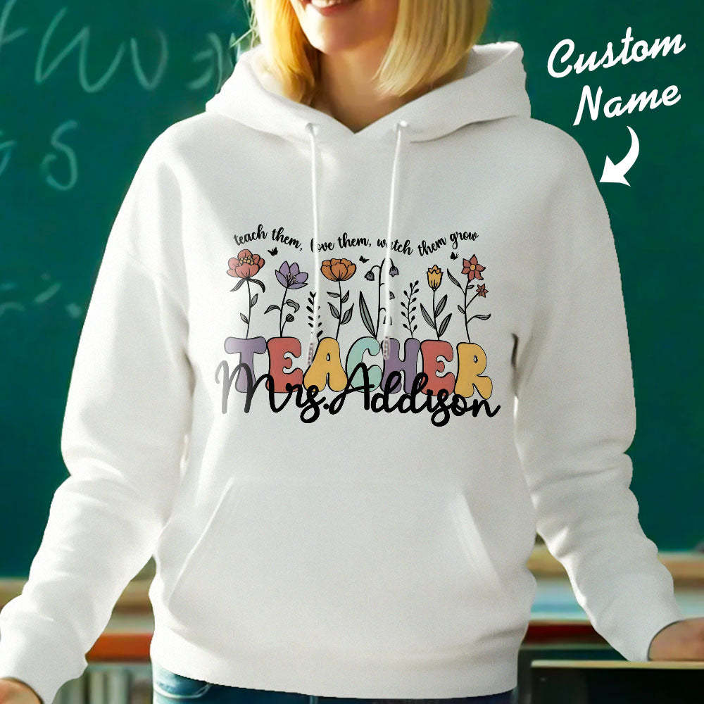 Personalized Wildflower Hooded Sweatshirt Teacher Custom Name Hooded Sweatshirt Back to School Gifts - MyFaceBoxer