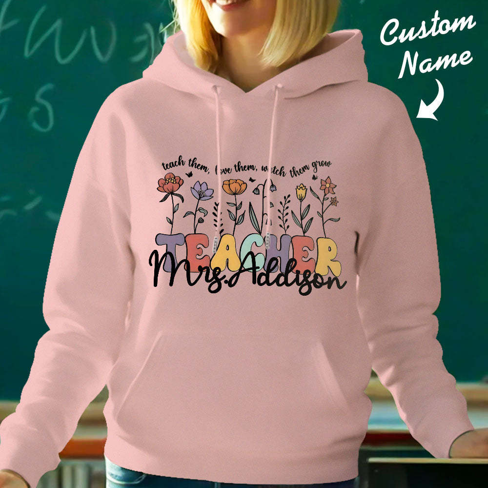 Personalized Wildflower Hooded Sweatshirt Teacher Custom Name Hooded Sweatshirt Back to School Gifts - MyFaceBoxer