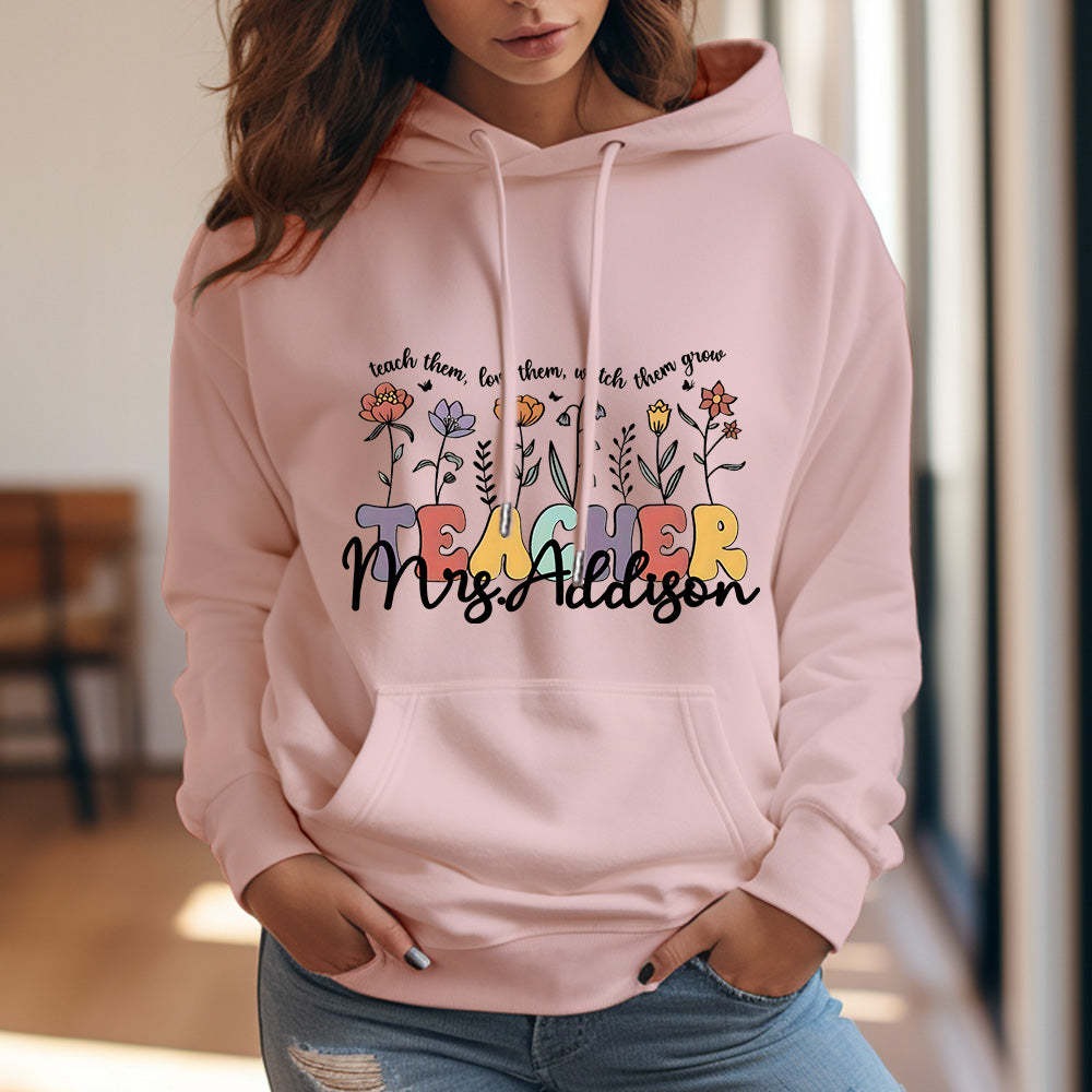 Personalized Wildflower Hooded Sweatshirt Teacher Custom Name Hooded Sweatshirt Back to School Gifts - MyFaceBoxer