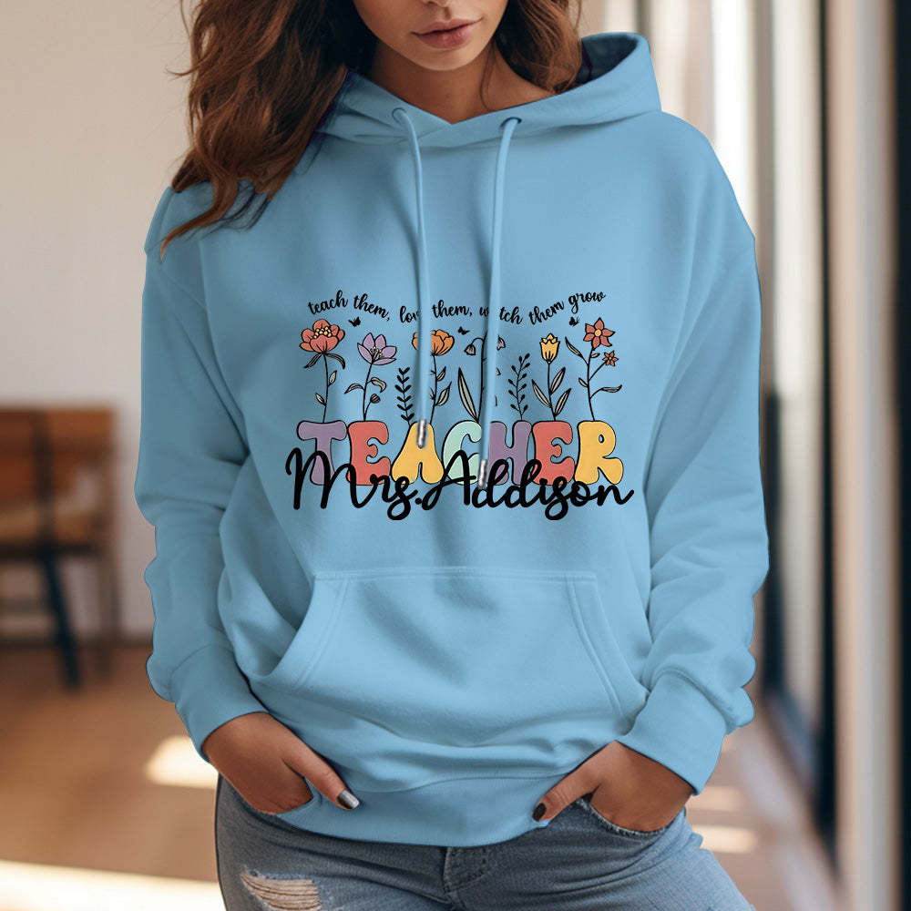 Personalized Wildflower Hooded Sweatshirt Teacher Custom Name Hooded Sweatshirt Back to School Gifts - MyFaceBoxer