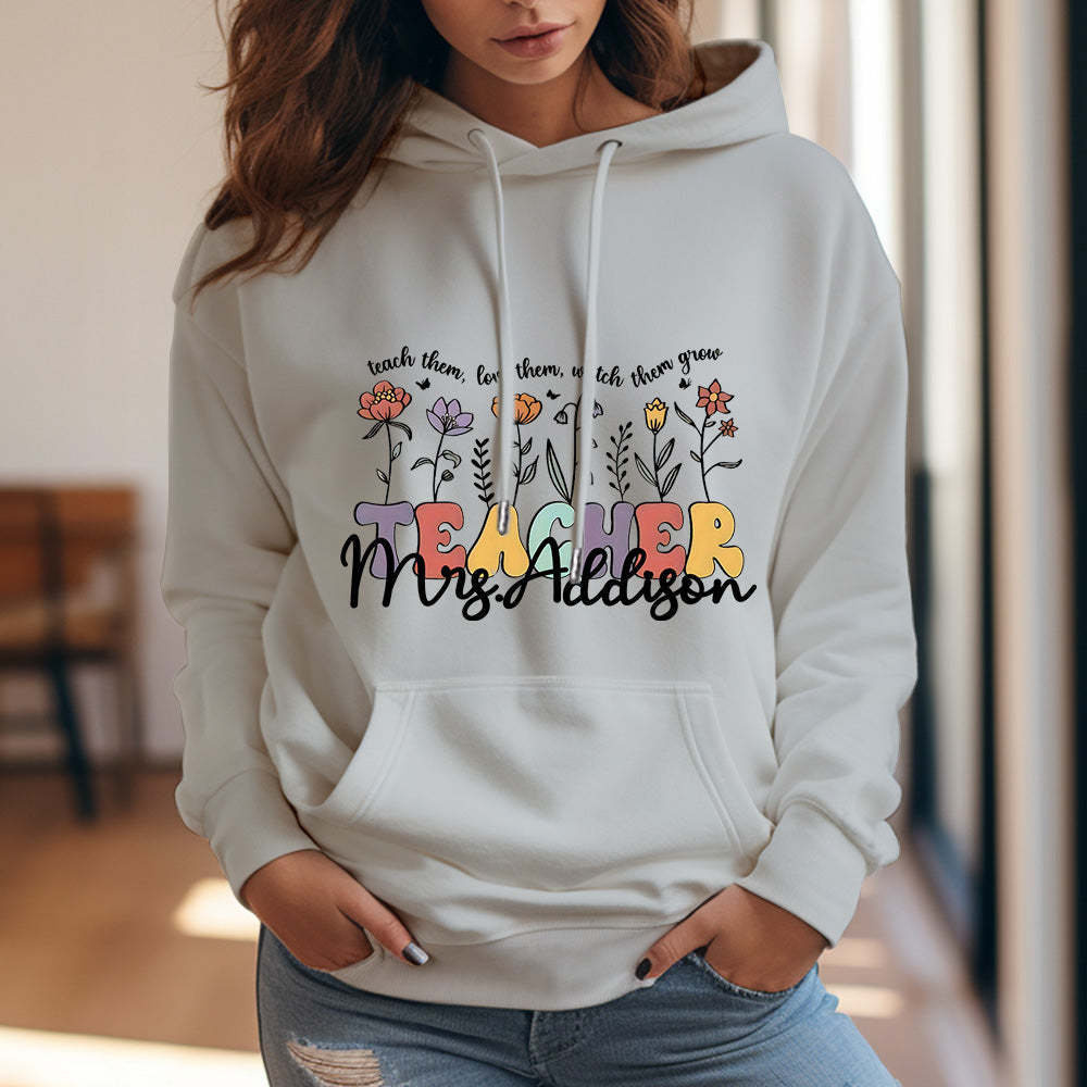 Personalized Wildflower Hooded Sweatshirt Teacher Custom Name Hooded Sweatshirt Back to School Gifts - MyFaceBoxer