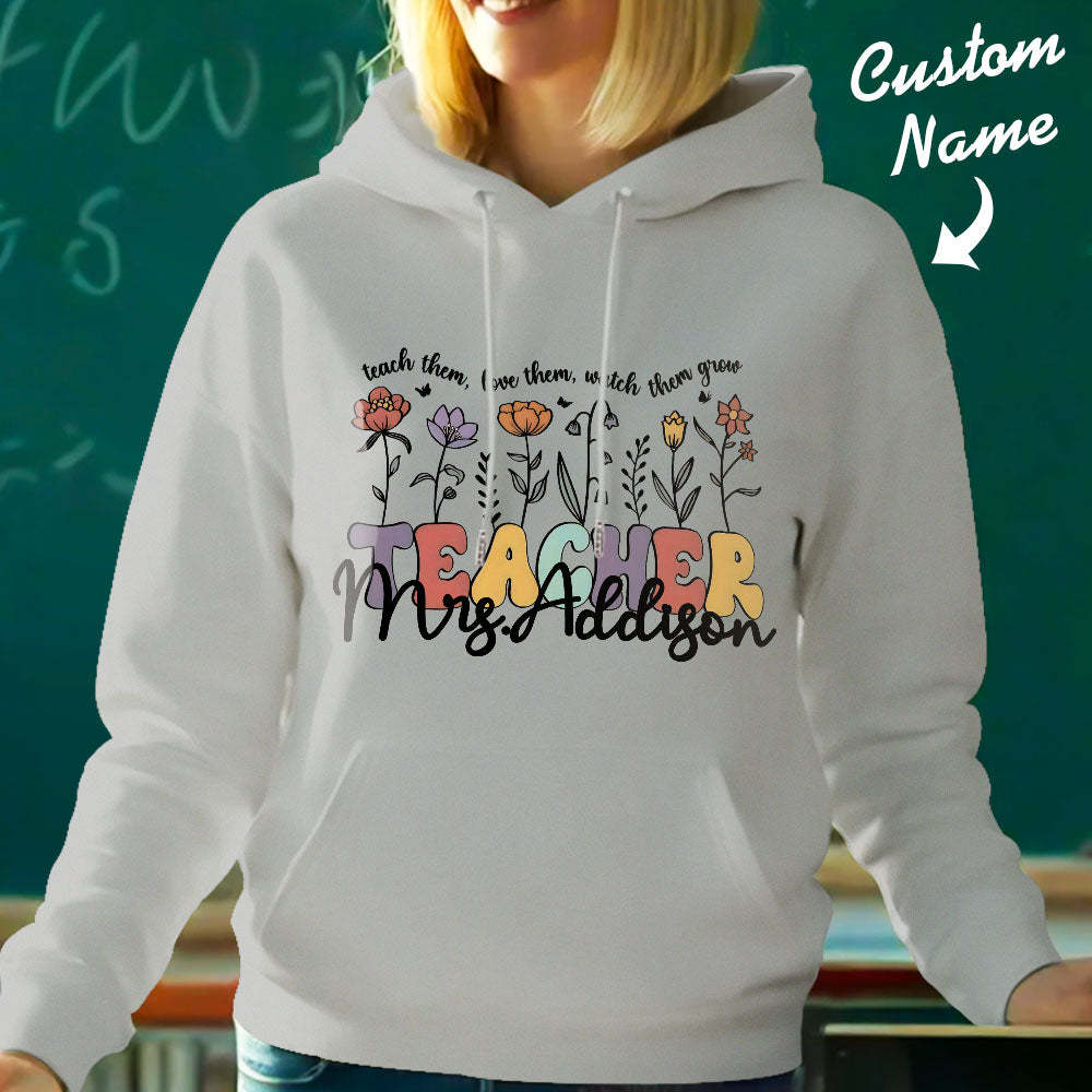 Personalized Wildflower Hooded Sweatshirt Teacher Custom Name Hooded Sweatshirt Back to School Gifts - MyFaceBoxer