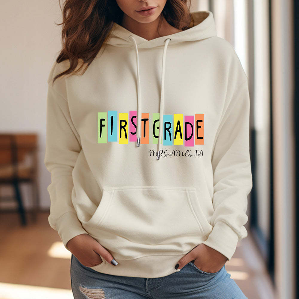 Personalized First Grade Hooded Sweatshirt Teacher Custom Name Hooded Sweatshirt Back to School Gifts - MyFaceBoxer