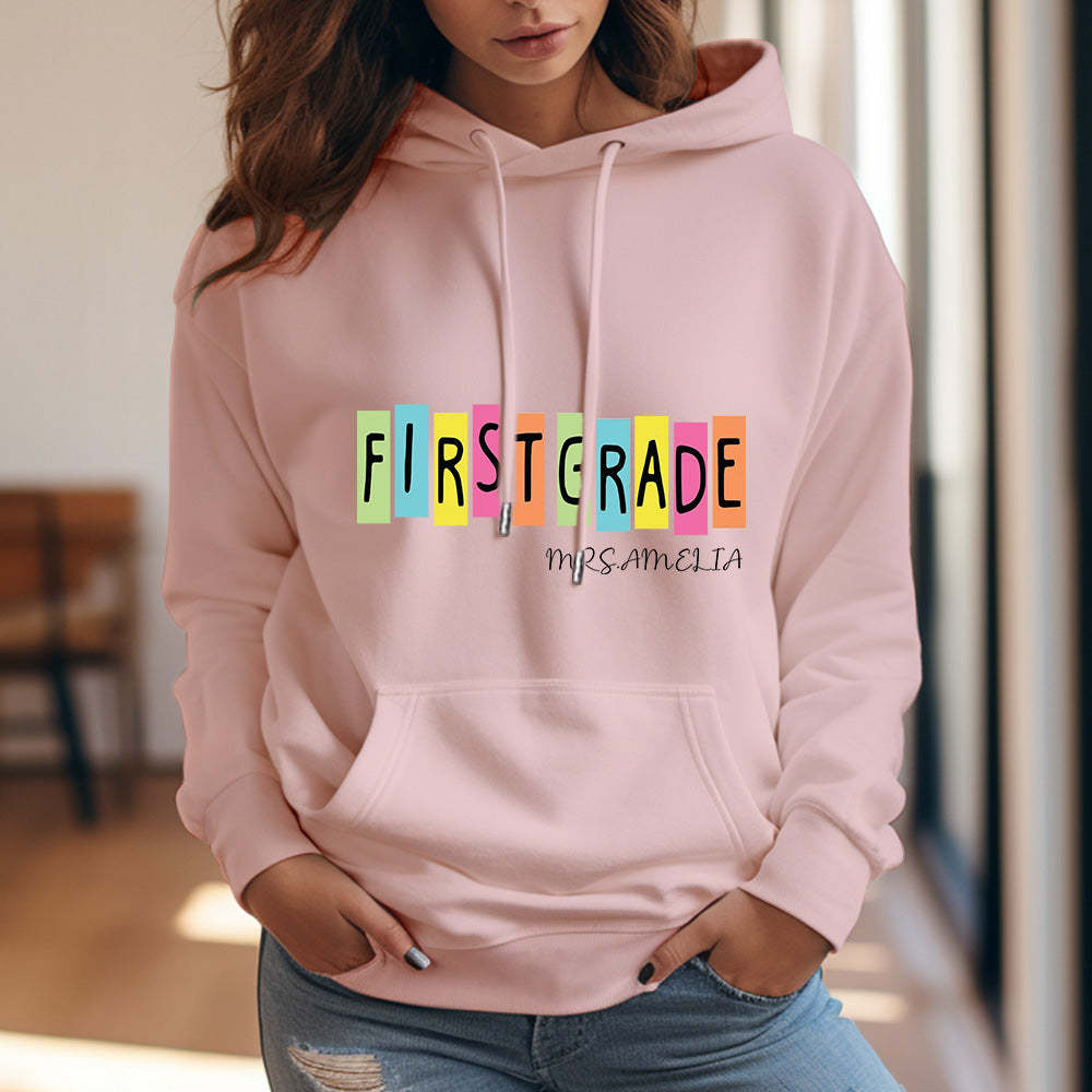 Personalized First Grade Hooded Sweatshirt Teacher Custom Name Hooded Sweatshirt Back to School Gifts - MyFaceBoxer