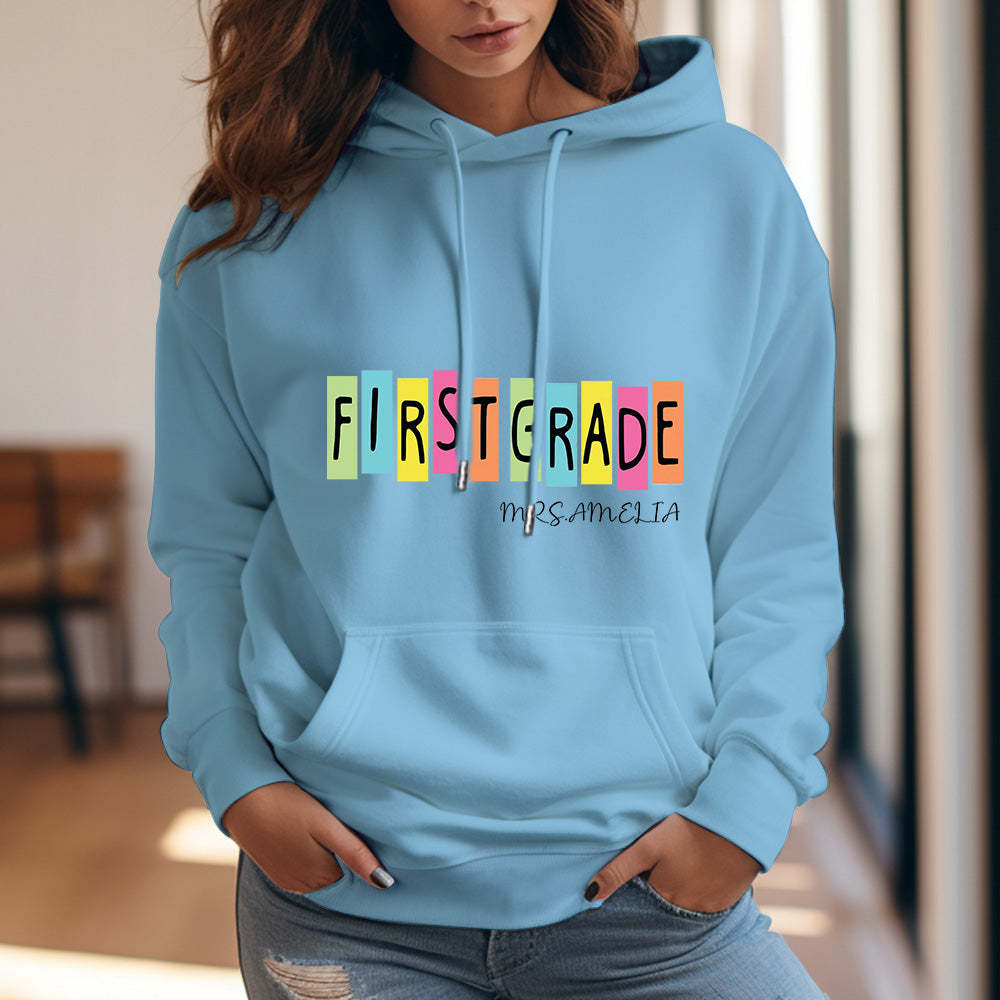 Personalized First Grade Hooded Sweatshirt Teacher Custom Name Hooded Sweatshirt Back to School Gifts - MyFaceBoxer